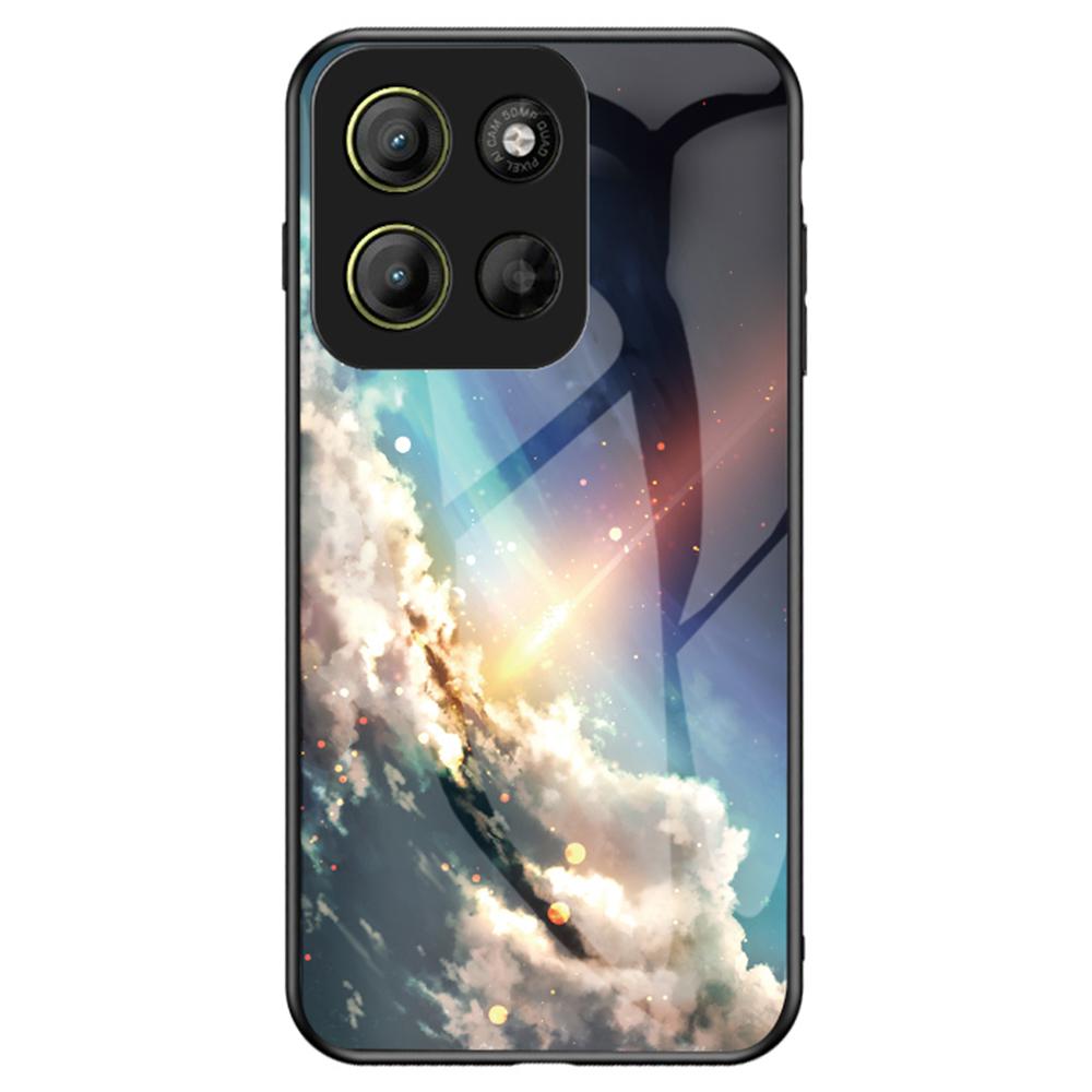 For Motorola Moto G15 4G Case Starry Sky Pattern Tempered Glass Phone Cover