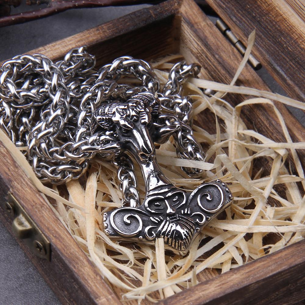 Never Fade Thor Hammer Nodic Vikings Runes Pendant Necklace Mjolnir Viking Valknut Original Amulet Chain for Man Party Jewelry
