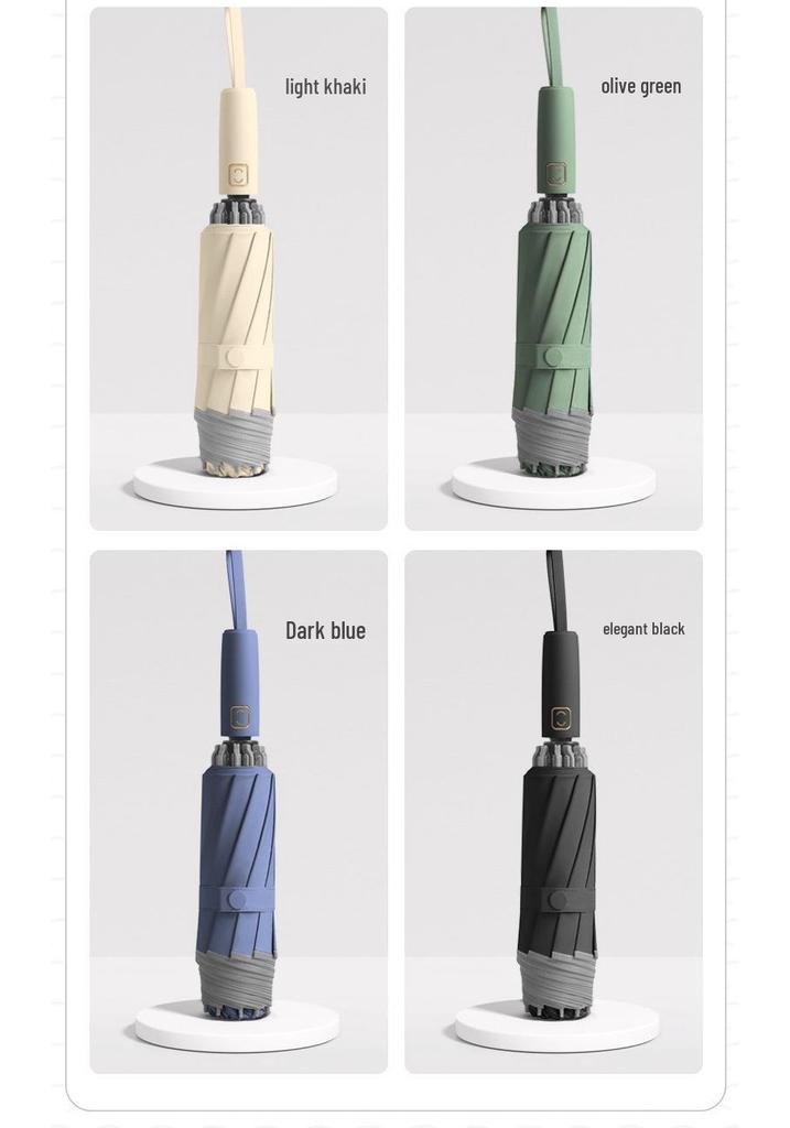 10-Rib 280T Pongee Automatic Three-Fold Inverted Umbrella with Silicone Strap Handle for Sun and Rain