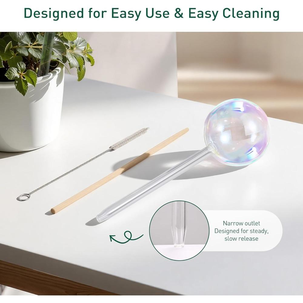 2pcs Clear Glass Plant Watering Globes Rainbow Gradient Self Watering Globes Automatic Plant Waterer Self Watering Planter Insert Spikes Devices