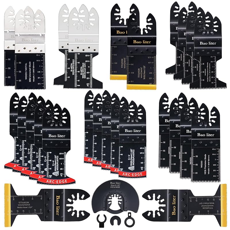 30PCS Oscillating Saw Blades, Universal Titanium Multitool Blades for Wood Plastics Metal, Quick Release Multi Tool Kits Fit Bosch Ryobi Milwaukee