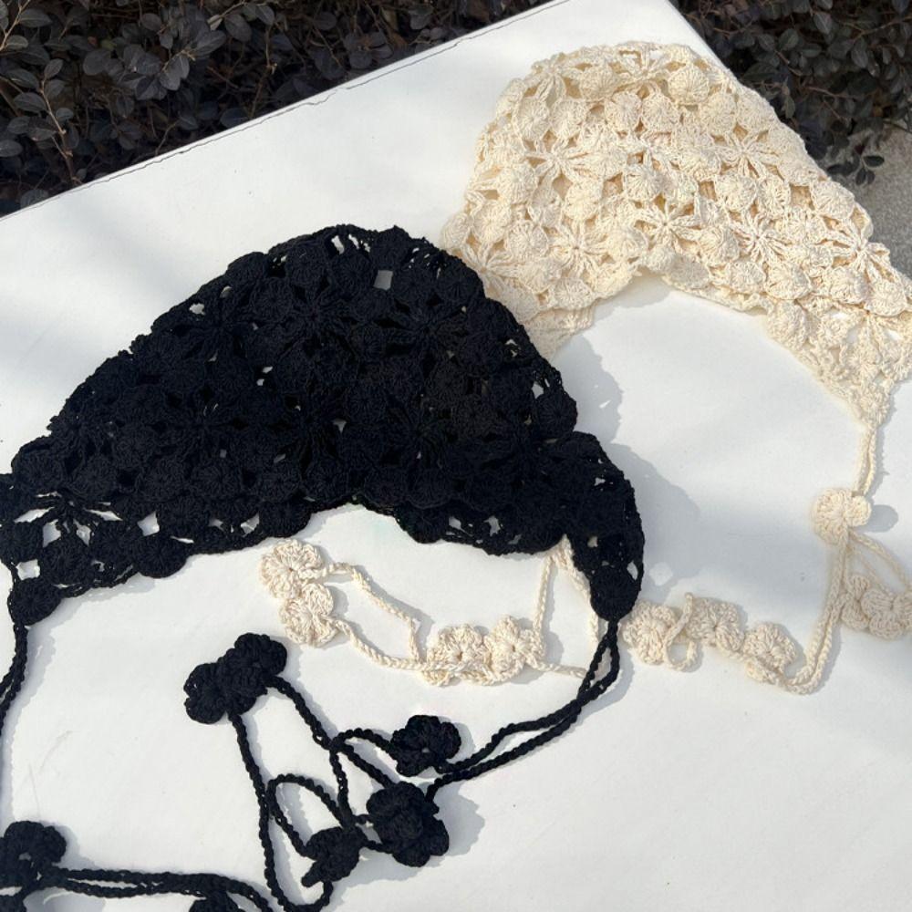 Sweet Tassel Hollowed Out Knitted Hat Elegant Floral Crochet Flower Hat Thin Korean Bohemian Style Beanies Outdoor
