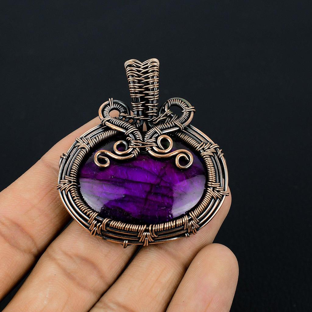 Purple Flash Labradorite Jewelry, 999 Copper Wire Wrapped Pendant Handmade Gemstone Jewelry, Gifts For Wife Brand New Pendant