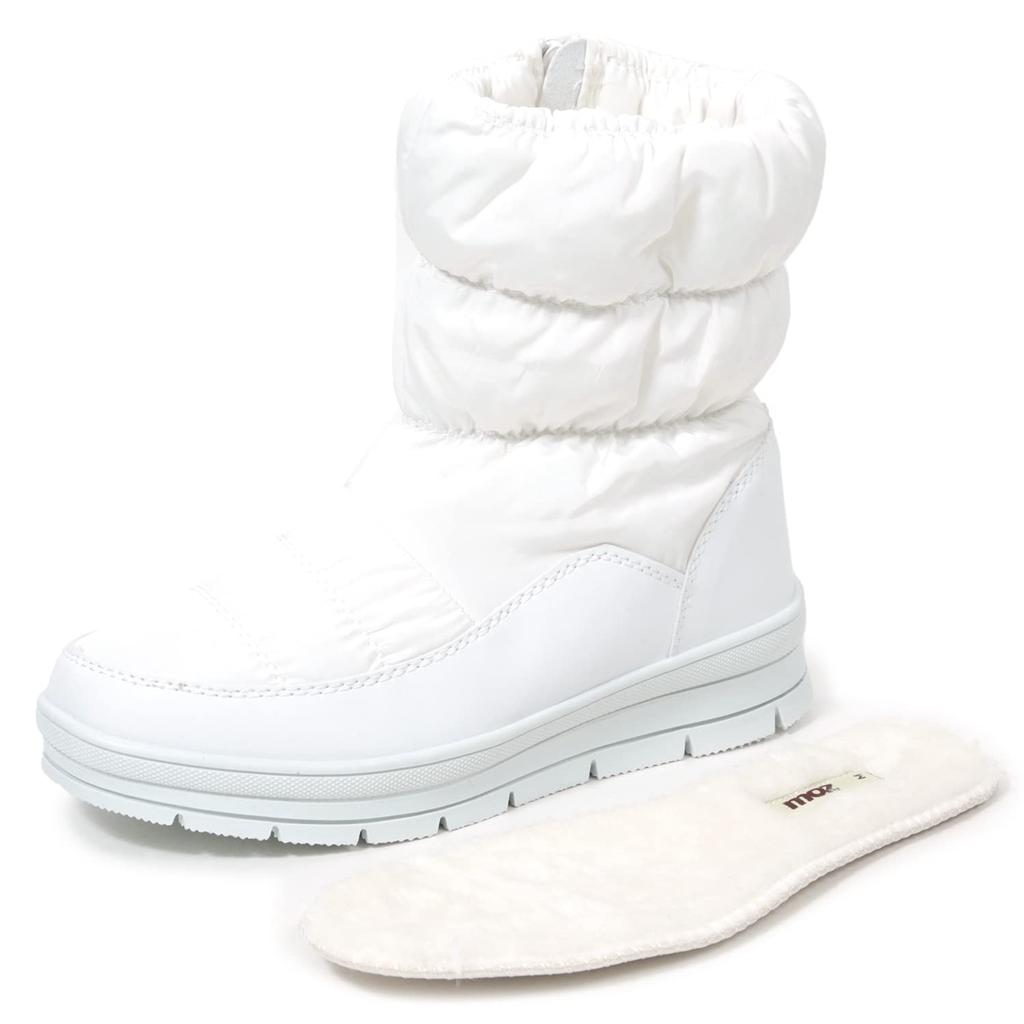 moz U Down Seite Elastische Raffung bei der Kälte Größe M Damenstiefel, Reißverschluss, Öffnung, Wasserabweisend, Wetter, Rutschfeste Sohle, Weiß,