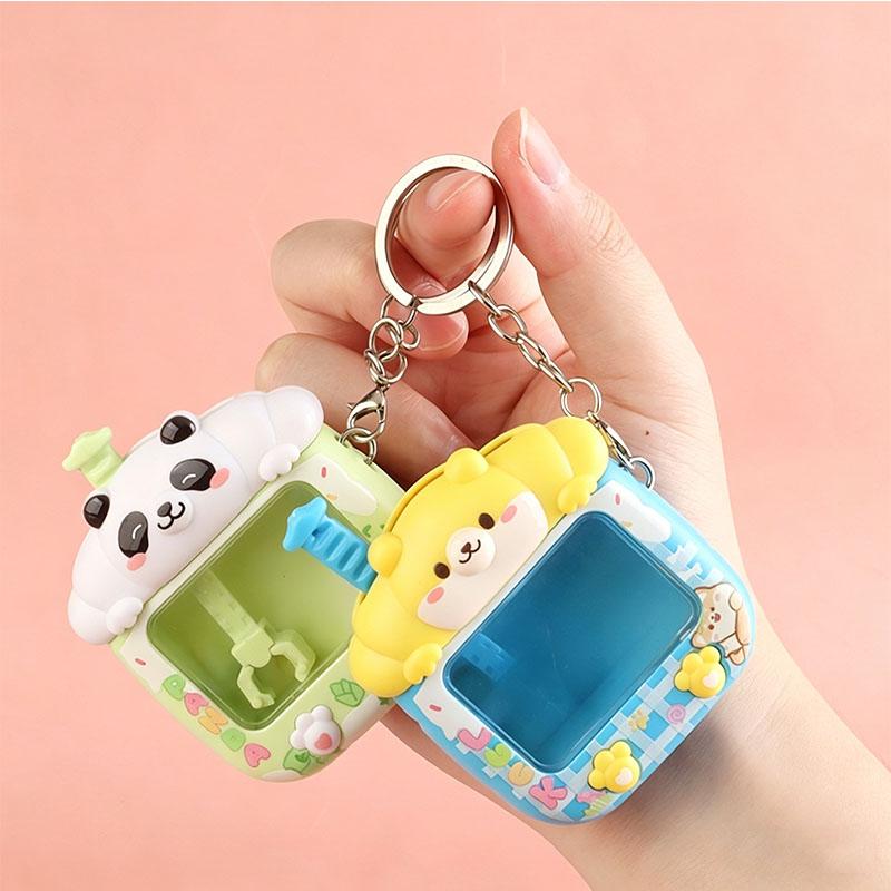 Cartoon Kleine Panda Mini Shiba Inu Grijpkraan Speelgoed Sleutelhanger Gacha Machine Hanger Cadeau