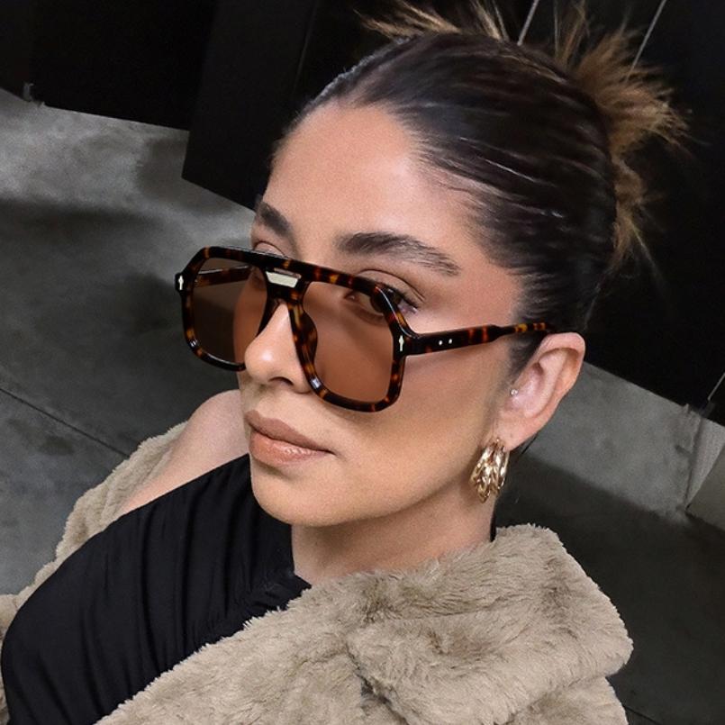 Fable Women's New Double Beam Large Frame Pilot Glasses Fashion Sunglasses For Big Face European American Trendy Men Cm