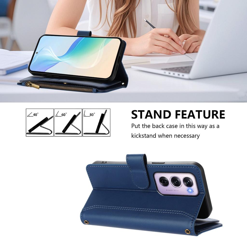 For Oppo Reno12 Pro 5G (China)/Oppo Reno12 Pro 5G (Global) Leather Case 9 Card Slots Zipper Wallet Stand Phone Cover with Wrist Strap
