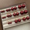 Ankara Red Pearl Stud Earrings, High-End Personality And Versatile Festive Atmosphere, Simple And Generous Light Luxury Earrings, Women