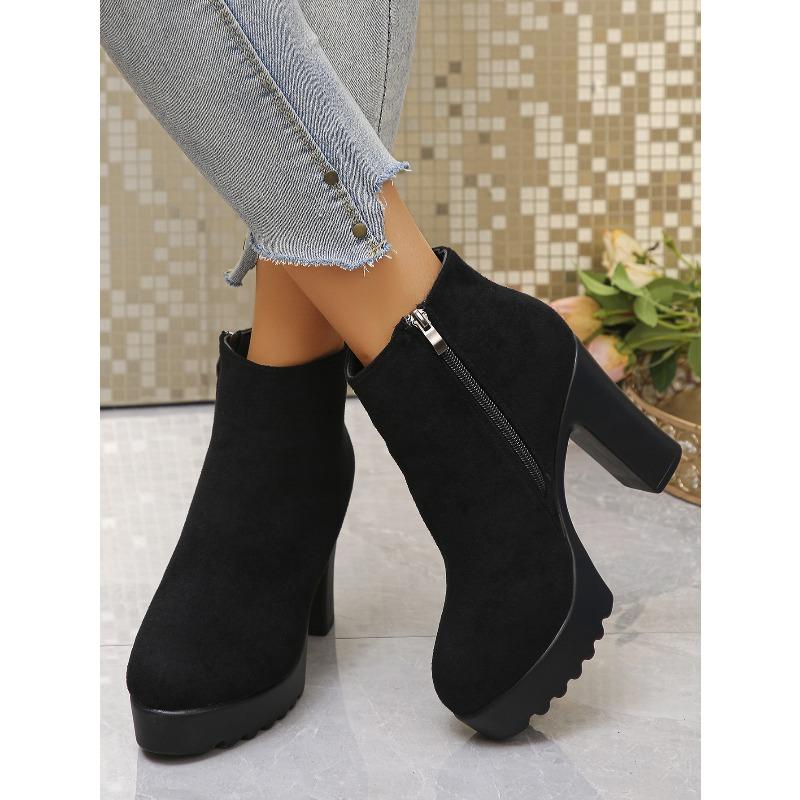 High Heeled Booties Plus Size 2025 Winter New Round Toe Vintage Side Zipper Fashion Boots for Women