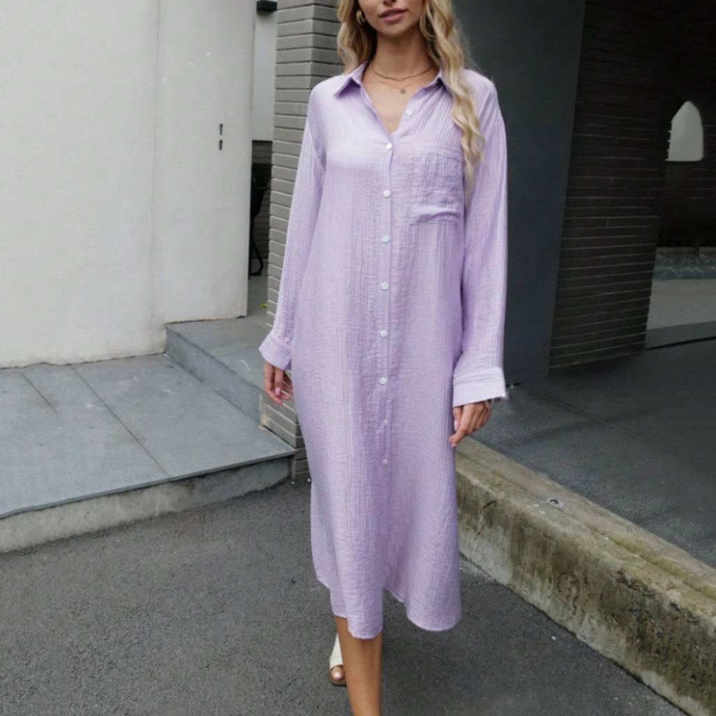 Women's Fashionable And Casual Solid-color Cotton And Linen Dress