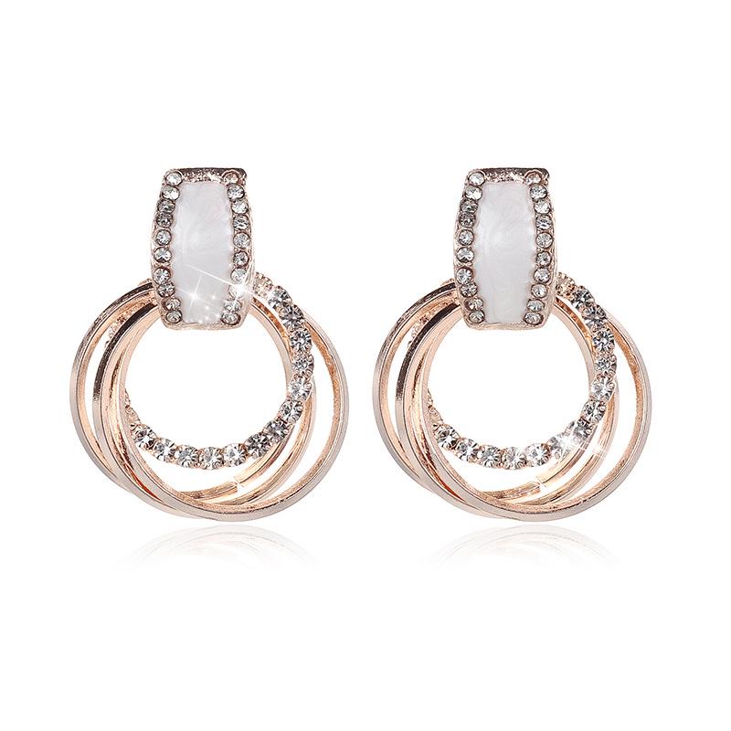 Korean Style Rhinestone Enamel Circle Earrings for Women