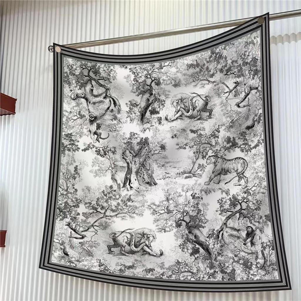 90cm Large Twill Silk Scarf: High-Quality, Fashionable Square Print, Versatile Shawl with Sun Protection