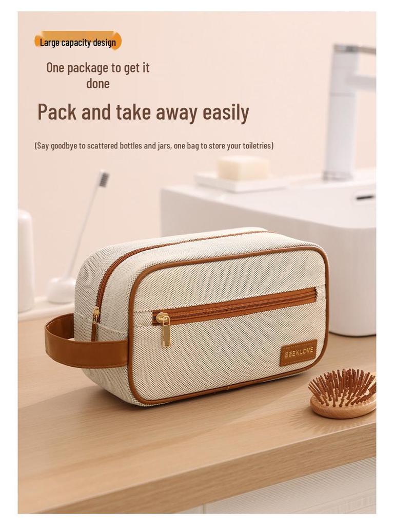 Large Capacity Canvas Travel Makeup Bag - High-End Portable Cosmetic Handbag