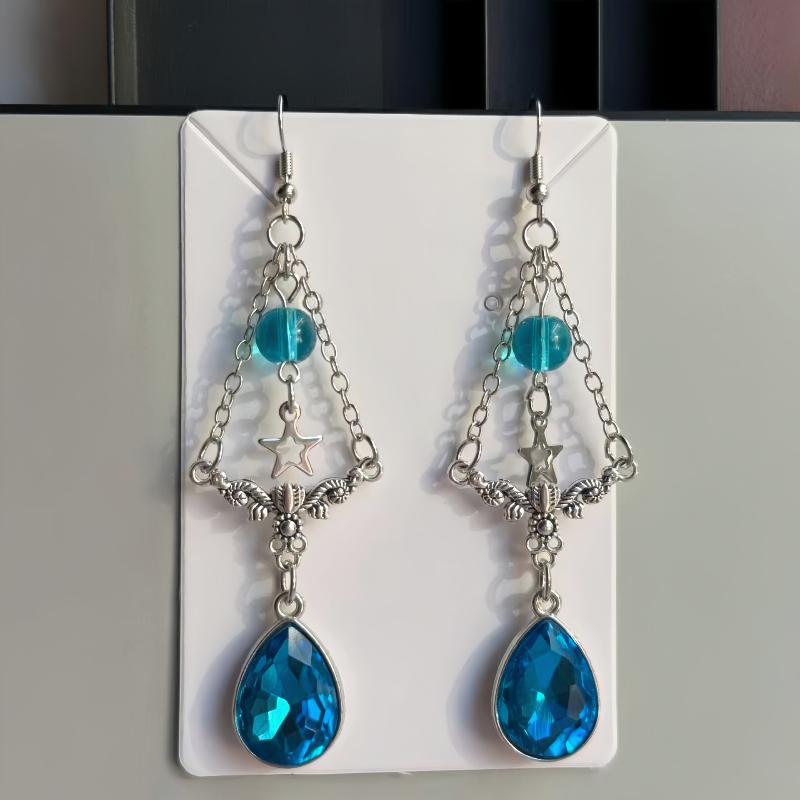1Pairs Vintage Silver Dangle Earrings Hollow Butterfly Emerald Green Gem For Party Daily Wear Vacation