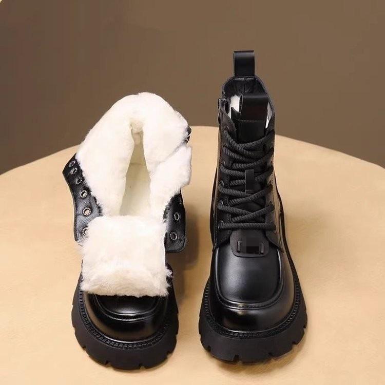 British style platform Martin boots, new velvet thickened snow boots in winter, cold-resistant and warm large cotton shoes