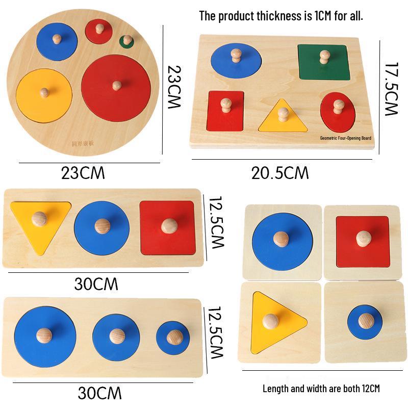 Montessori Geometric Shape Recognition Board - Wooden Toys for Early Education and Kindergarten