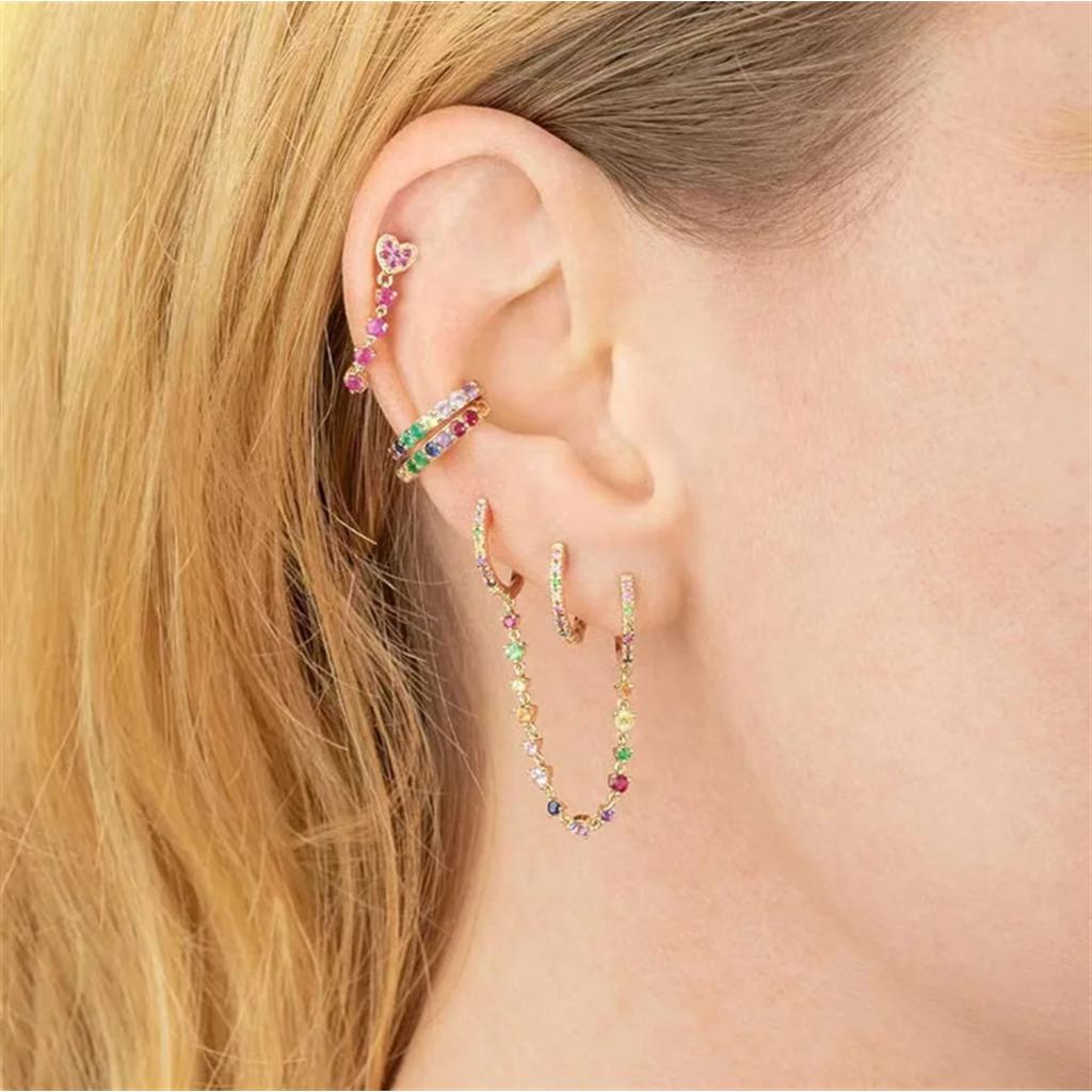 Design Stainless Steel Cubic Zirconia Hoop Earrings For Women Gold Color Pendant Cartilage Piercing Earring Unusual Jewelry