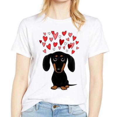 T-Shirt Women Dachshund Love Heart Tshirt Kawaii Tee Women T-Shirt Fashion Dog Graphic T Shirts Short Sleeve Harajuku Ropa Mujer
