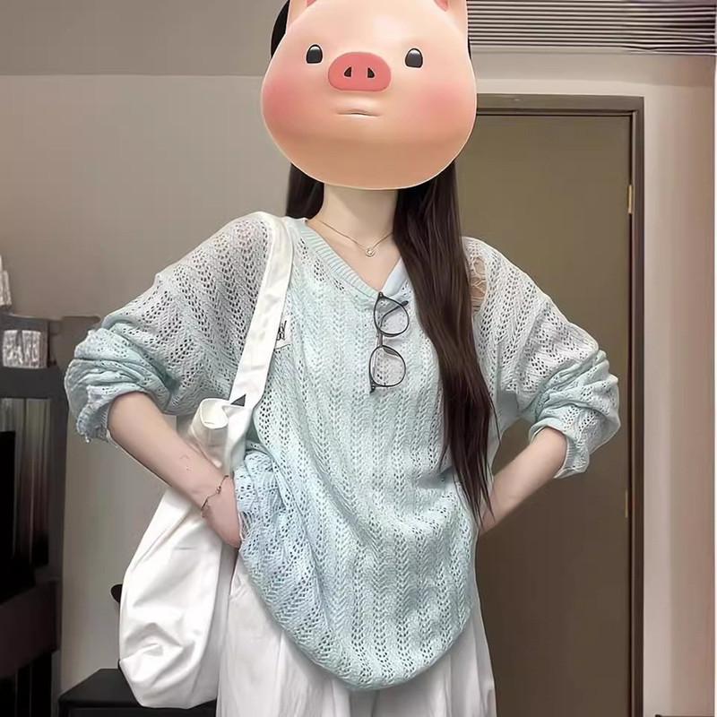 Spring and Summer Thin Lazy Top with High-end Smock Girly Gentle and Sweet Knitted Sweater Top Women