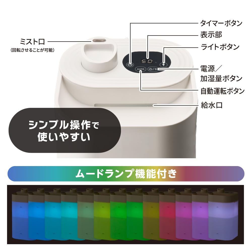 Doshisha Ultrasonic Humidifier with Humidity Suitable for Prefabricated Houses Up To 7 Tatami Mats and Wooden Houses Up To 4 Tatami Easy Water
