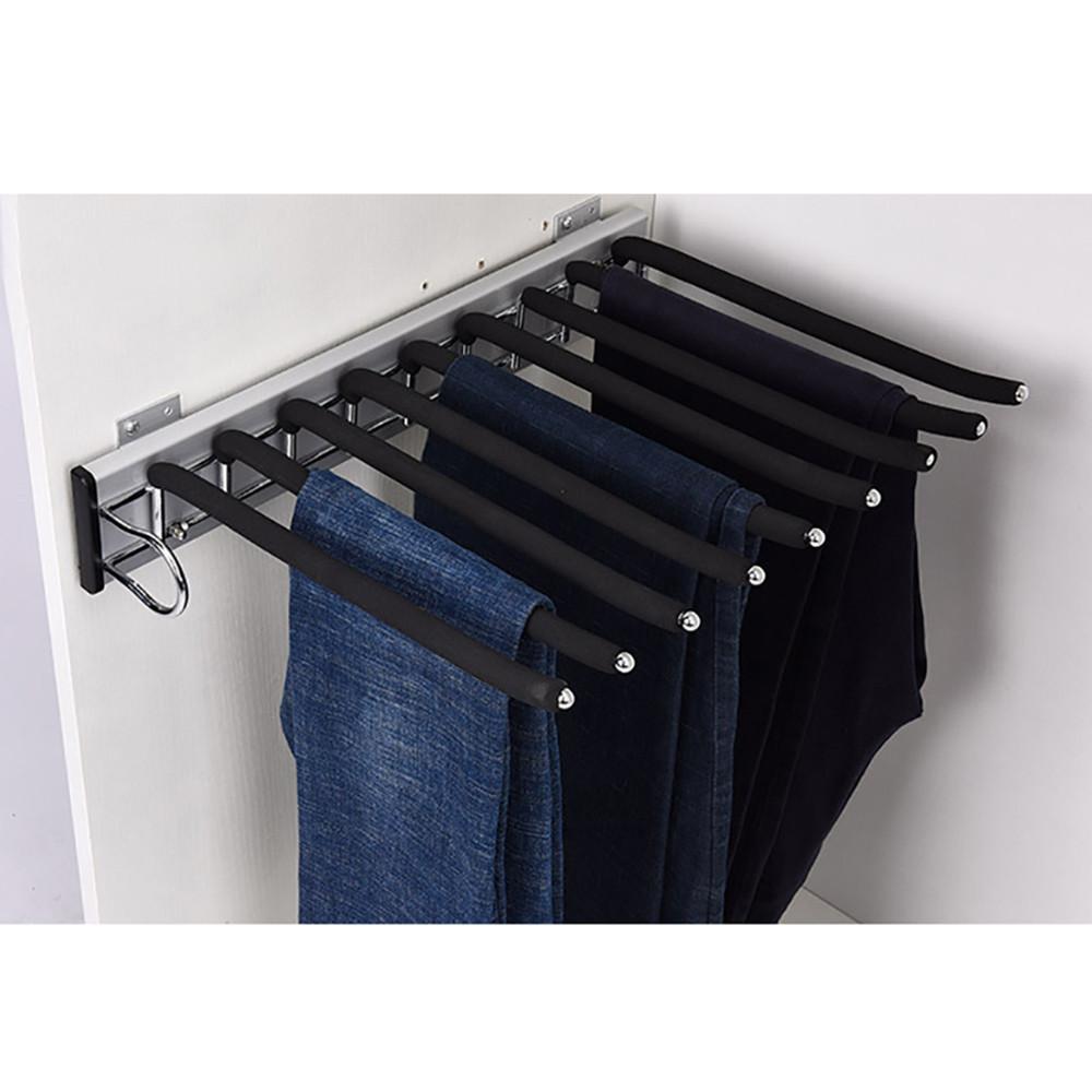 Wall Mounted Extendable Trousers Hanger 9 Scarf Holder Hanger Rail Black Household Pull Out Wardrobe Trouser Rack