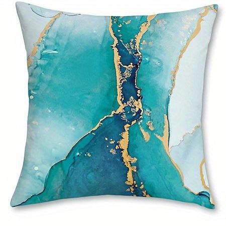 Home Decor Abstract Turquoise & Gold Geometric Pillow Covers Pattern Cushion Cover Suitable For Sofa Bedroom Car Pillow Cover