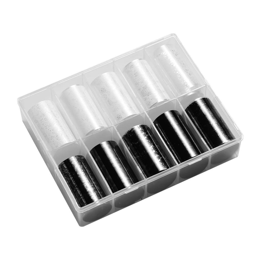 10er-Pack Schwarz-Weiß-Spitzen-Nagelaufkleber - Französisches Sexy Gitterdesign