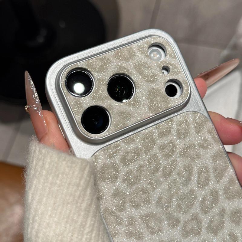 Luxury Leopard Print Leather Textured Phone Case For iPhone 17 16 15 14 13 Pro Max 17Air Soft Shockproof Back Glitter Cover
