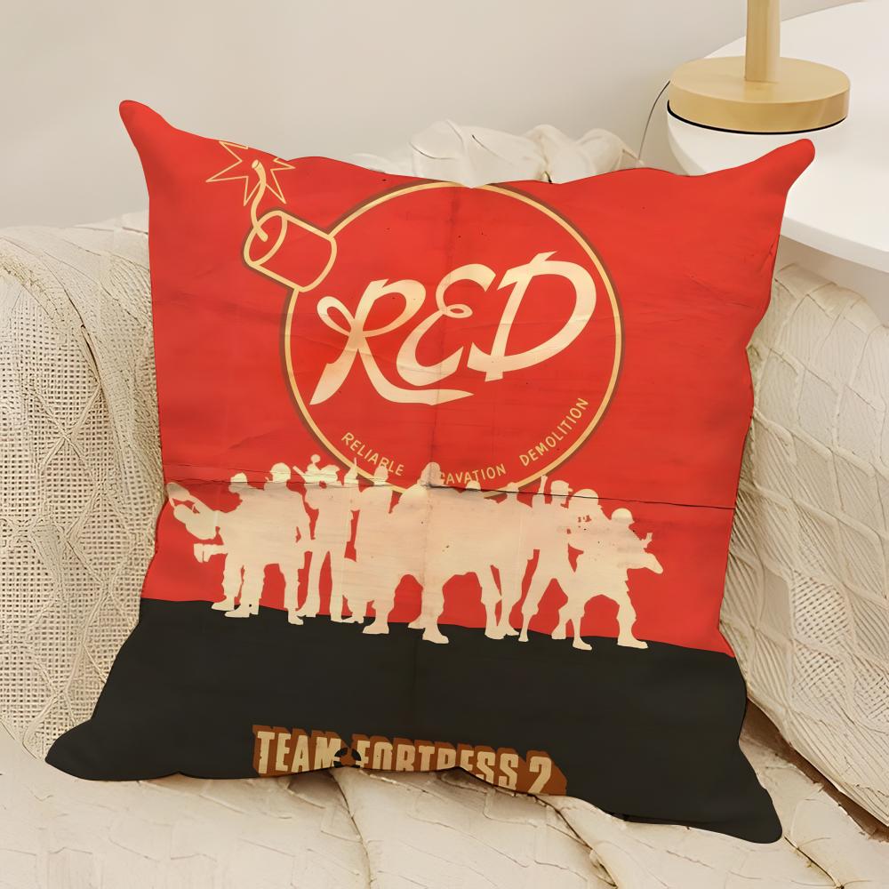 Tf2 Team Happy Game T-Team Fortress 7 Pillow Case Natural Linen Double-Sided Printing Sofa Home Decor Cushion Cover