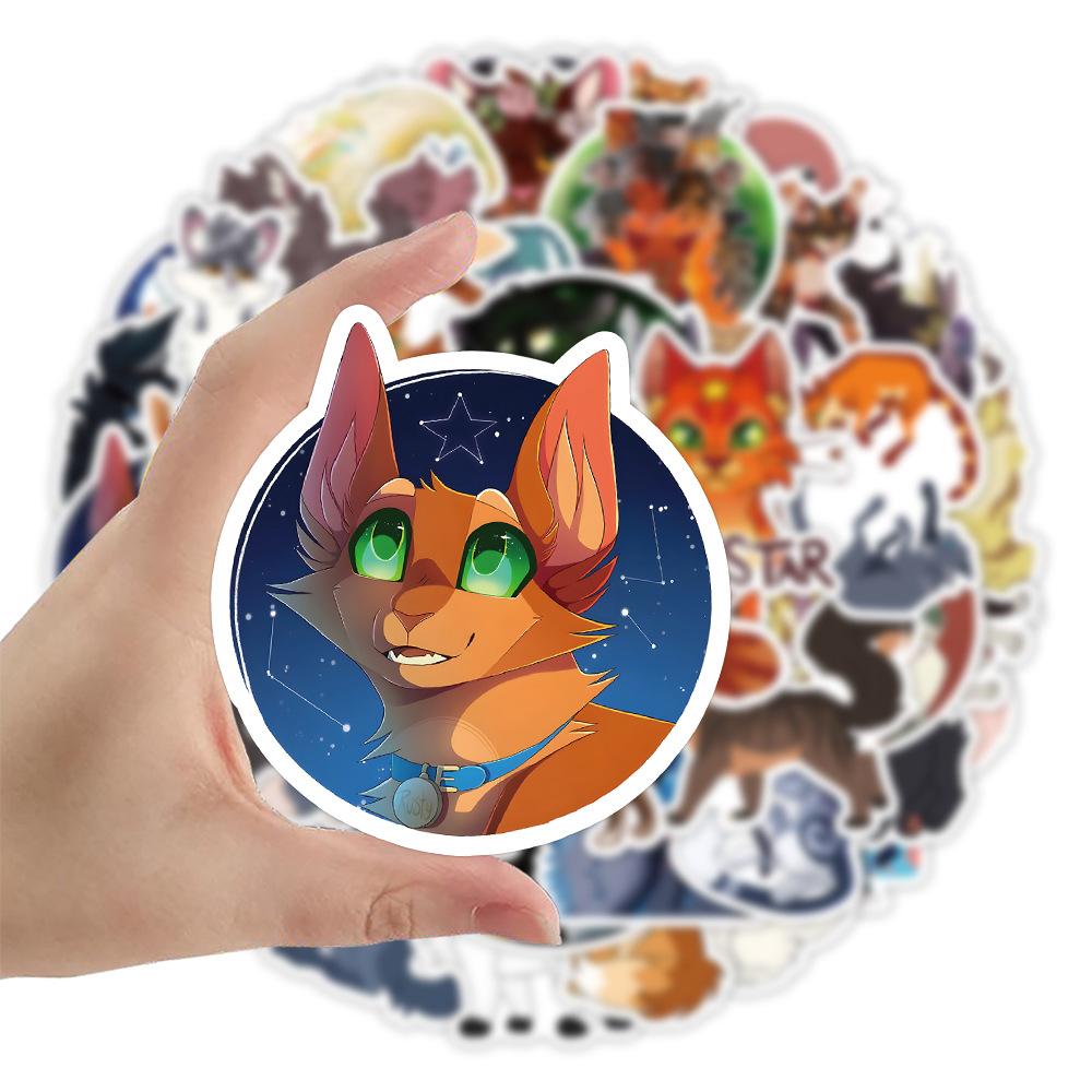 Non-Toxic 50Pcs/Pack Cat Warrior Anime Cartoon Sticker Diy Diary Cute Aesthetic Cat Waterproof Stickers For Water Bottle Laptop Phone