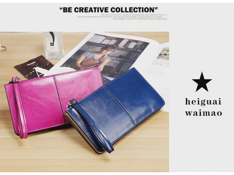 Lonny Women's Korean Style Wax Leather Long Wallet with Zipper and Buckle Large Capacity Clutch