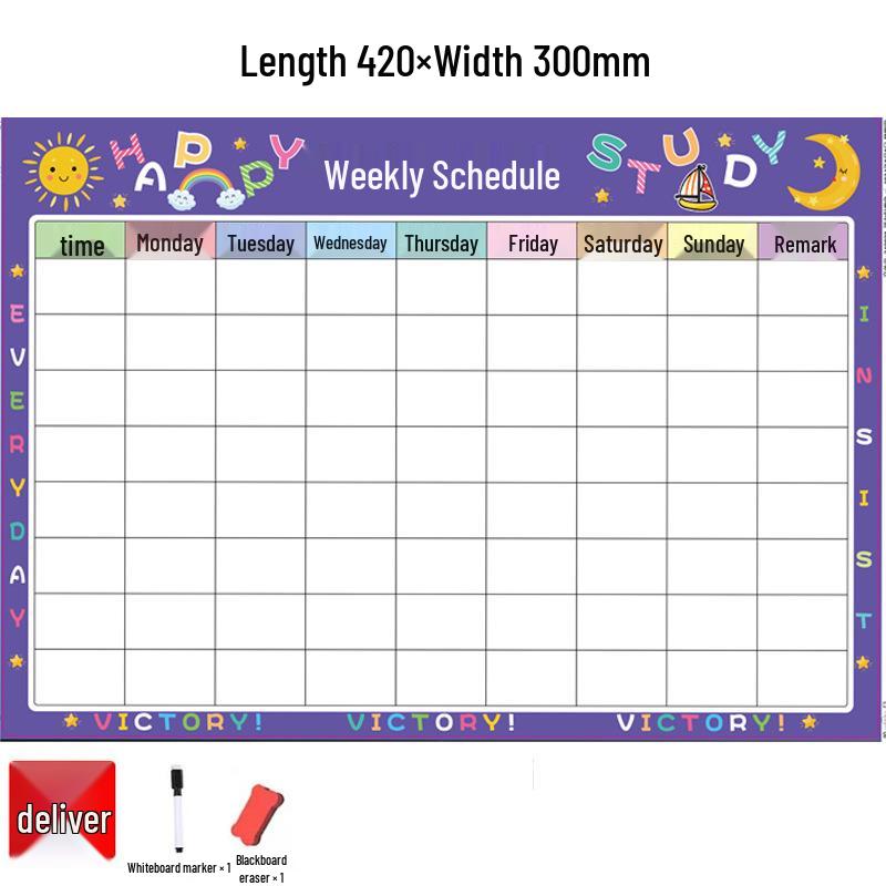 

Детский стираемый еженедельный планер-наклейка на стену - Универсальное ежедневное расписание и таблица для учебы с магнитной основой