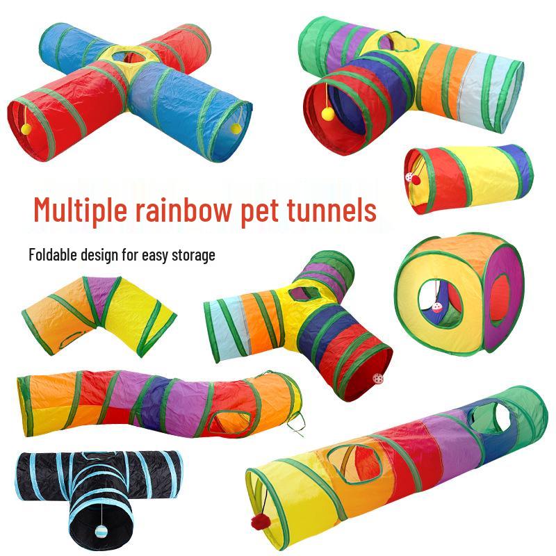 Rainbow Cat Tunnel Toy: Rolling Runway for Playful Cats