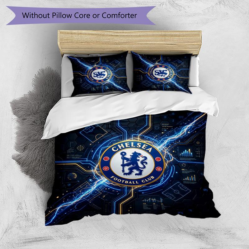 Chelsea FC Pattern Printed 3PCS Bedding Set Soft Skin-Friendly Washable Duvet Cover & Pillowcases Set All Season Bedroom