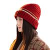 All-match Color Blocked Striped Wool Hat for Women In Autumn and Winter Outdoor Travel Windproof Ear Protection Hat Thickened Warm Pullover Hat