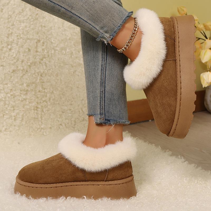 Fashion Faux Fur Platform Snow Boots for Women Non Slip Warm Winter Cotton Shoes Woman Plus Size 36-43 Thicken Plush Ankle Boots Ladies