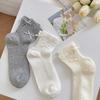 Mesh Breathable And Standardized Double Bow Solid Color Short Socks For Women Versatile White Thin Women'S Socks