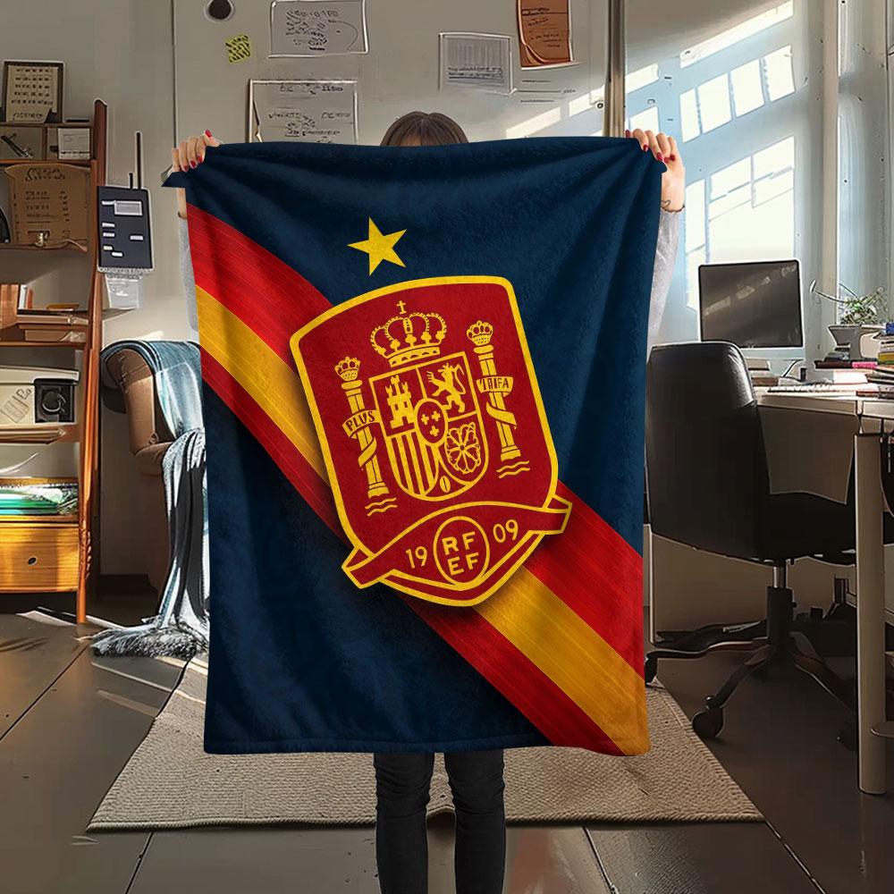 1 Pieza Manta de Franela Estampada de la Selección Nacional de Fútbol de España Adecuada para Todas las Estaciones para Decoración del Hogar Calidez y Comodidad Regalos Regalo Navideño