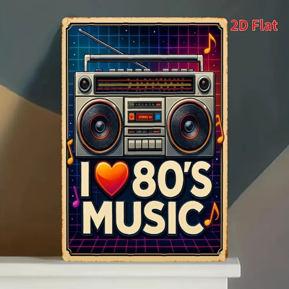 Retro Metal Wall Art 8x12 Inch I Love 80s Music Sign Funny Vintage Plaque Home Bar Decor 20x30cm