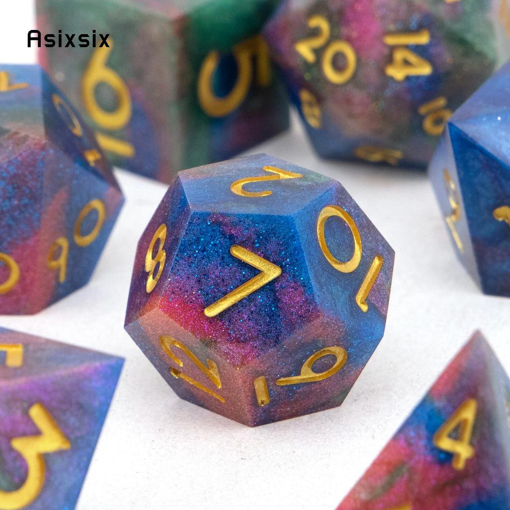 7 Pcs Colorful Golden Number Sharp Edge Resin Dice Polyhedral Dice Suitable for Role-Playing RPG    Board Game