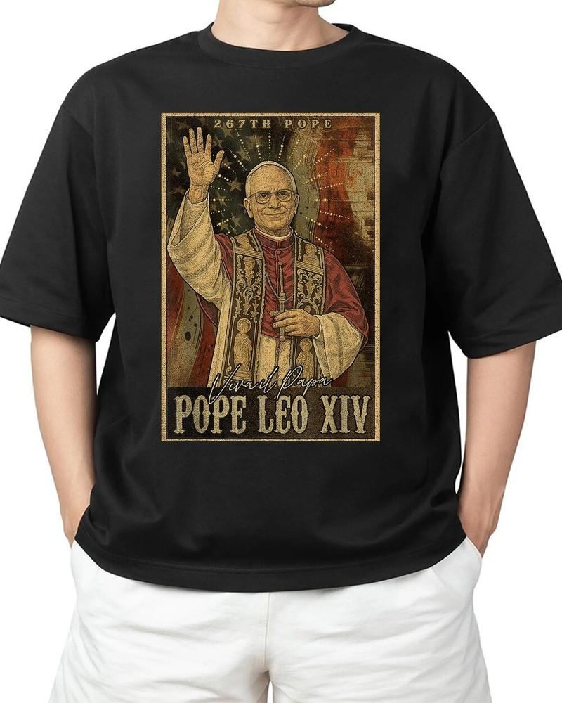 Pope Leo XIV 14th First american pope usa flag vintage Adult S-4XL Unisex T-Shirt M