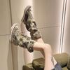 Women's Spring Graffiti High Canvas Boots Round Head Middle Follow Anti Slip Boots Women Leisure Fashion Rubber