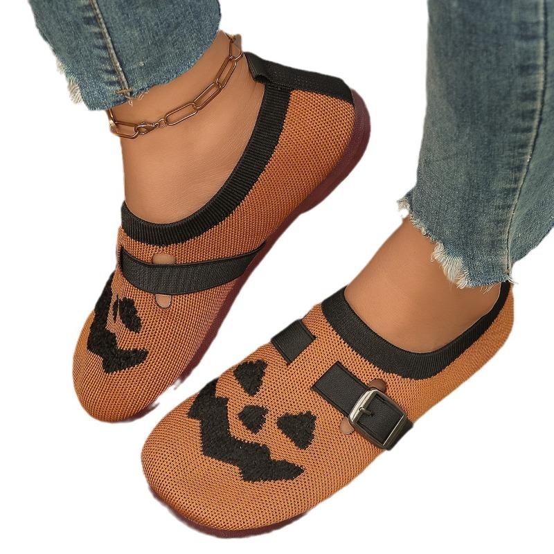 Autumn new women's shoes Halloween pumpkin casual cloth shoes lightweight breathable versatile single shoes wholesale