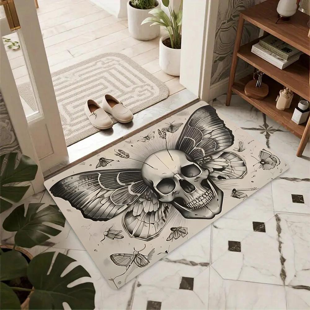 Gothic Dark Skull Pattern Door Mat Non-slip Absorbent Entryway Rug Modern Home Decor Carpet for Bedroom Porch Kitchen