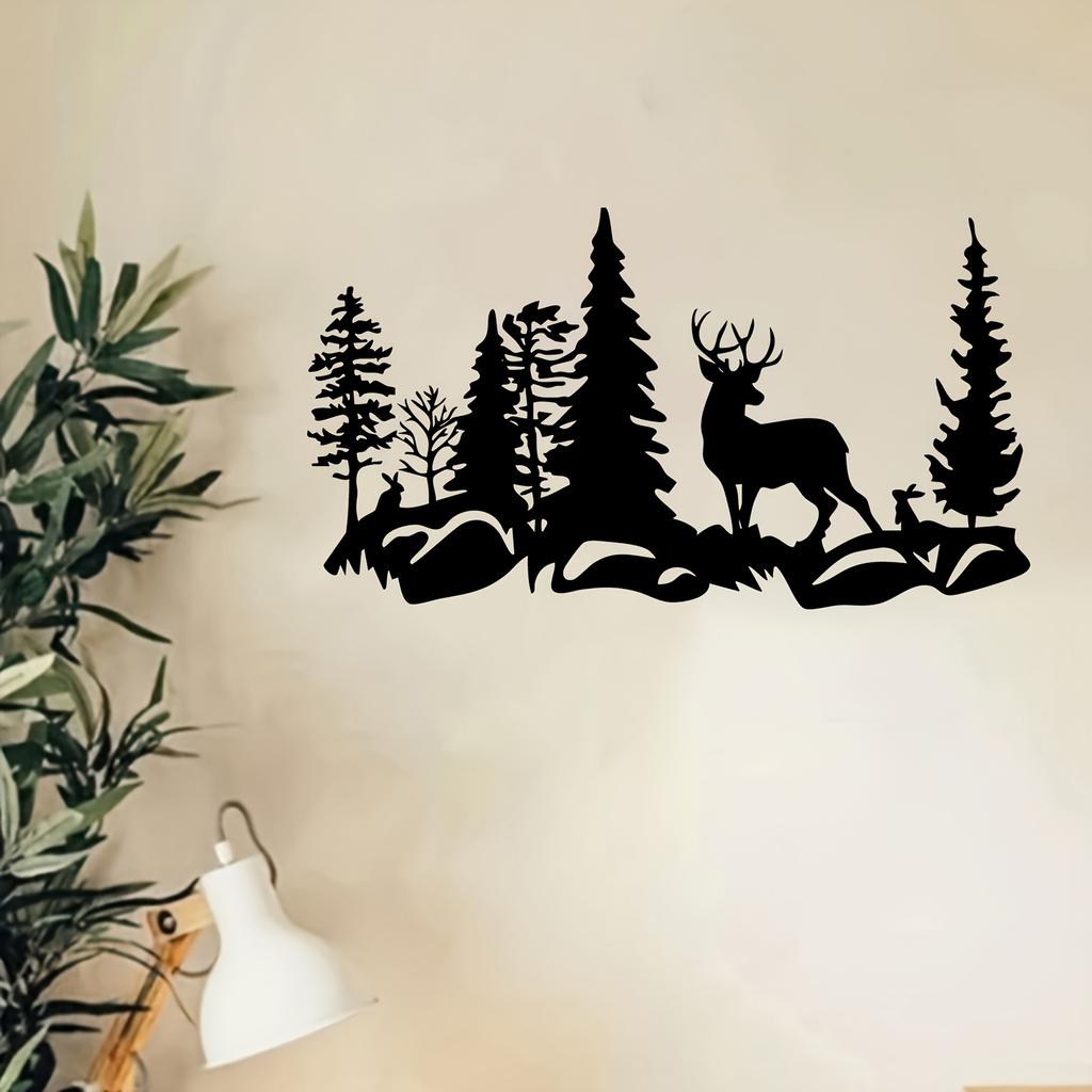 1pc Rust Resistant Iron Deer Forest Wall Art Indoor Outdoor Garden Fence Mural Holiday Decor