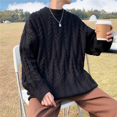 Newest Men's Fashion Clothing Knitting Sweater Fleece Spring Autumn Loose Solid Color Teens Tops For Men Pullover Long Sleeve Thick Mens Sweaters