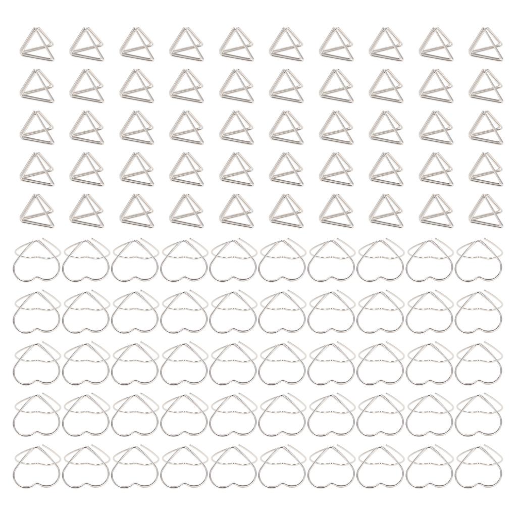 100pcs Paper Clips Set 50 Triangular 50 Love Heart Double Layer 3D Paper Clips Bookmarks for Students Teachers Coworkers