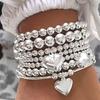 Vintage Multi-layer Layered CCB Bead Bracelet Set Fashion Heart-shaped Pendant Women's Elegant Daily Party Vacation Zircon Gift