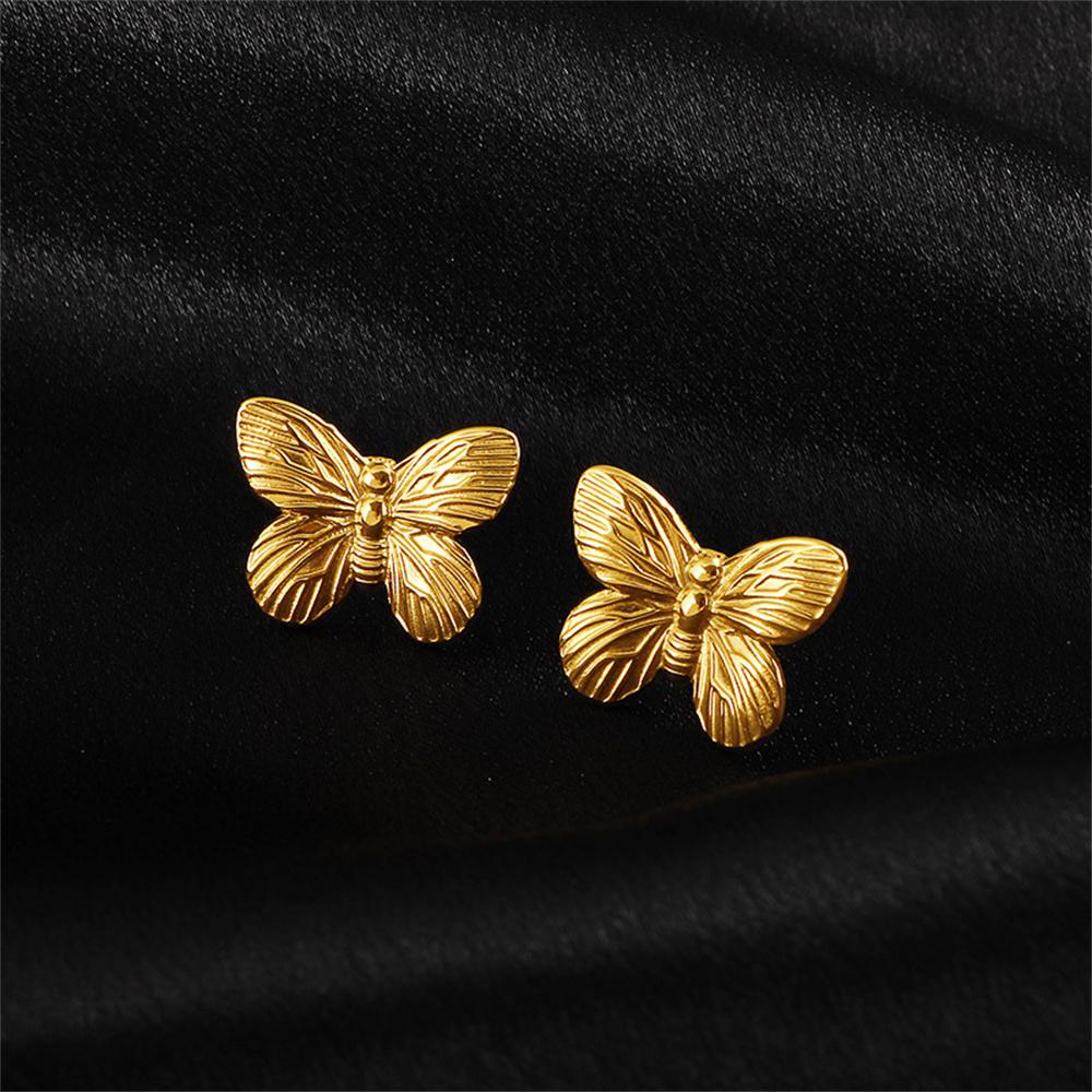 1 Pair Punk Butterfly Shape Stud Earrings Wholesale Female Gold Color Stainless Steel Earrings for Women Party Jewelry Gift
