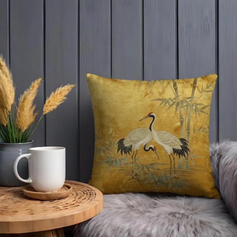 VIKAMA Federa per Cuscino a Forma di Gru in Stile Giapponese Morbido Cuscino per Divano Soggiorno Copricuscino Tè Camera da Letto Decorazione per la Casa Federa